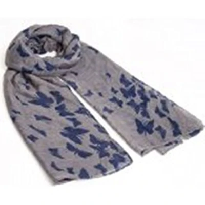 Image of UK Seller!!! New Butterfly Print Ladies Celebrity Style Long Scarves Maxi Scarf, Stole, Wrap, Sarong, shawls. (Grey/Navy Blue)