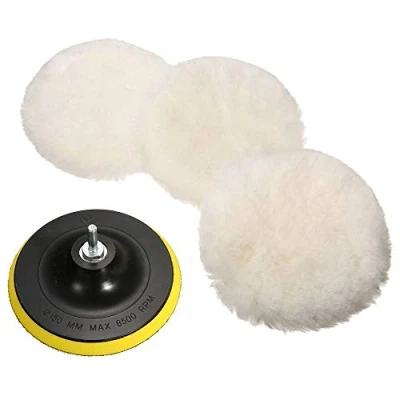 Image of VOANZO Polishing Buffer Pads, 6 inch Car Bonnets Lambs wool, Pads Kits with M16 Drill Adapter Pack Of 5Pcs