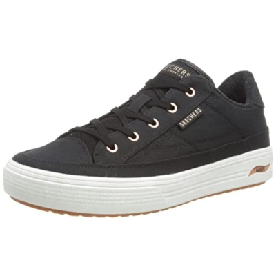 Image of Skechers Women&#039;s Arch FIT Arcade Sneaker, Black Canvas/Rose Gold Trim, 6.5 UK