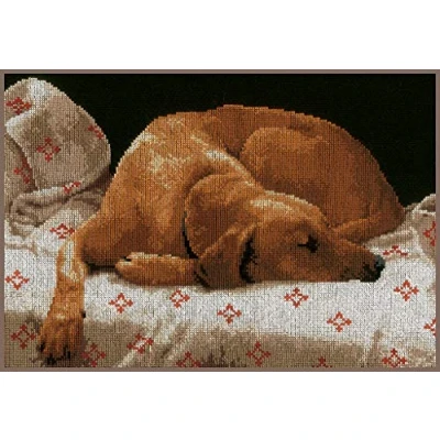 Image of Lanarte Counted Cross Stitch Kit: Sleeping Dog (Aida), NA, 35 x 26cm