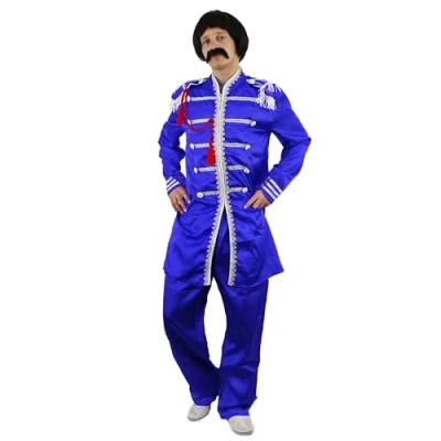 Image of Adults Pop Sergeant Costume Large Blue Jacket with Braiding and Trousers 60s Music Themed Fancy Dress