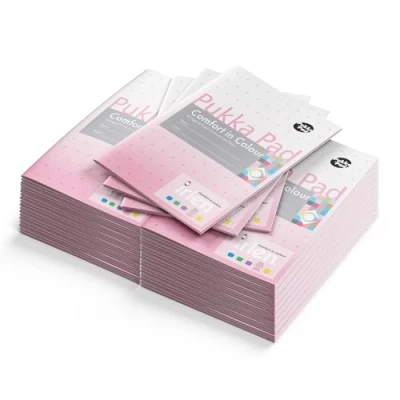 Image of Pukka Pad Irlen A5 Exercise Book Pack of 40 Staple Bound Notebooks with 80 Pages, Sheets 80GSM Paper Designed Guidance from the Institute to Help Visual Processing Rose