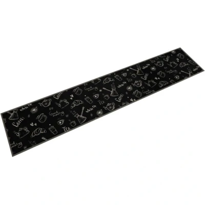 Image of vidaXL Kitchen Rug Washable Morning Black 60x300 cm Velvet