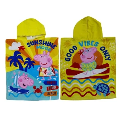 Image of Character World Official Peppa Pig Hooded Towel Poncho Super Soft Feel, Ocean Design Swimming Changing Robe Perfect The Home, Bath &amp; Beach, Multicoloured, 115 x 50 cm