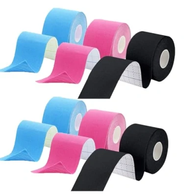Image of ANAMPION Kinesiology Tape, Waterproof Sports Tape for Athletes Physio Elastic Pain Relief Adhesive Muscles Shin Splints Ankle Knee Shoulder (Black+Blue+Pink, 6 Rolls)