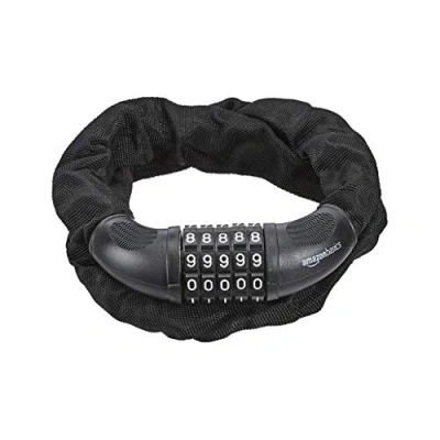 Image of Amazon Basics 5 Digit Bike Electronic Combination Lock Chain Cable, 97.2 cm, 1 Pack Black