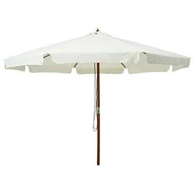 Image of vidaXL Round Outdoor Parasol with Wooden Pole Sand White Umbrella for Patio, Deck and Garden, Anti fade Polyester Fabric Air Vent Double Pulley System, 330 cm Diameter