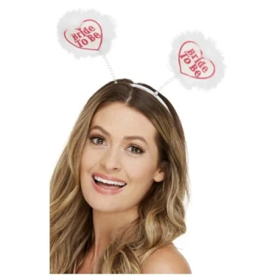 Image of Smiffys Bride to Be Boppers, White &amp; Pink with Marabou, Hen Stag Night Fancy Dress, Party Dress Up Accessories