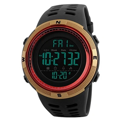 Image of Men&#039;s Digital Sport Watch,Skmei Led Electronic Military Wrist Watch For Men,Alarm Stopwatch Chrono Date Calendar (gold red)