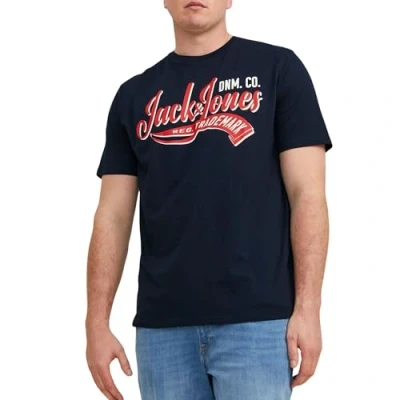 Image of Jack &amp; Jones Jjelogo TEE Oneck Print Tshirt, Men&#039;s, Size: XL, Navy blazer