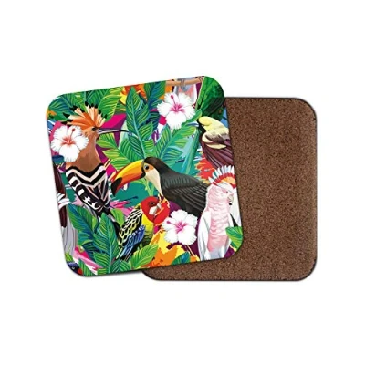 Image of 1 x Tropical Birds Coaster Parrot Toucan Jungle Wild Flowers #8786