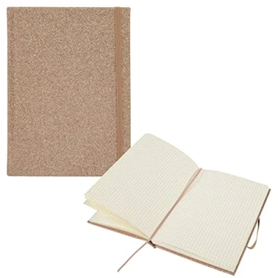 Image of Idena 12256 Glitter Notebook Champagne 14 x 20 cm Squared 100 g/m² 192 Sheets with Document Pocket Bookmark Ribbon and Elastic Closure Pack of 1