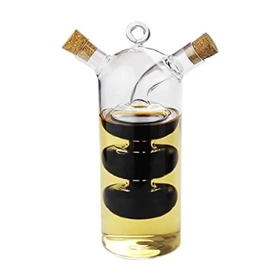 Image of WINAKUI Olive Oil and Vinegar Dispenser Cruet Bottles, 2 in 1 Transparent Glass Bottle, Dual Bottles for Kitchen Cooking Container