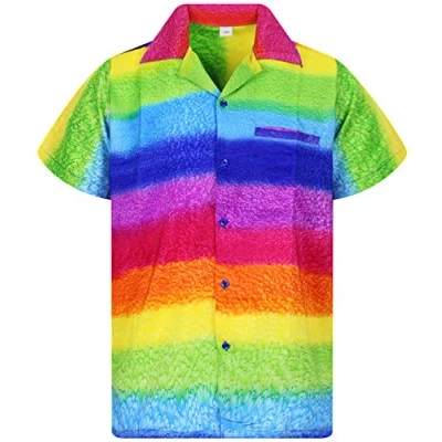 Image of V.H.O. Funky Hawaiian Shirt, Shortsleeve, Rainbow Horizontal, Multicoloured, XL