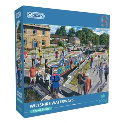 Image of Wiltshire Waterways 1000 Piece Jigsaw Puzzle Brisish Canal Sustainable for Adults Premium 100% Recycled Board Great Gift Gibsons Games