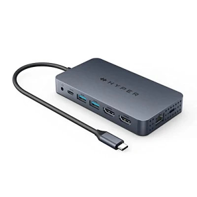 Image of HYPER USB C Hub, 10 in 1 Dock, Universal Dual Display 4K HDMI, Ethernet, A, C,MicroSD/SD for MacBook M1 M2 Pro/Air, Windows PC, Chromebook, Midnight Blue