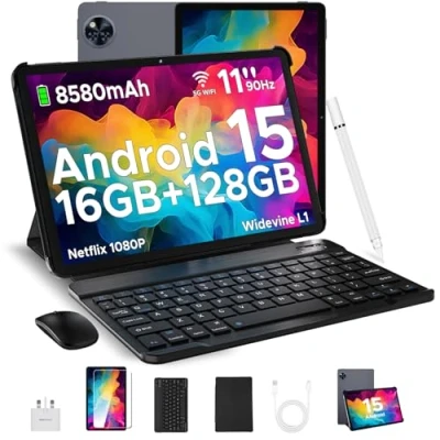 Image of DOOGEE U11 Android 15 Tablet 11 Inch 2025 Newest 16GB+128GB/2TB Octa Core, 90 Hz Display, 8580mAh, Netflix 1080P, Tablets, 5G WiFi,13MP+5MP,Tablet with Keyboard &amp; Mouse&amp;Case Gray
