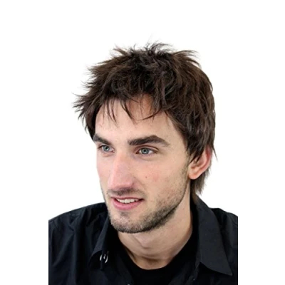 Image of Men&#039;s WIG (for Men or Unisex) synthetic short brown youthful young wild unruly unkempt wind dried look GFW1169 6 Man