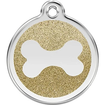 Image of Red Dingo Glitter Bone Dog ID Tag (Gold, Medium)
