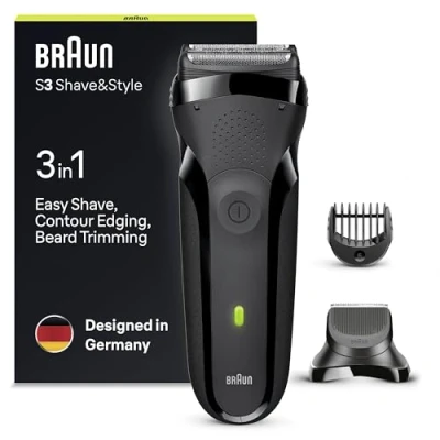 Image of Braun Series 3 Style &amp; Shave Electric Shaver, Razor For Men with Precision Beard Trimmer and 5 Combs, Gifts Men, UK 2 Pin Plug, 300BT, Black