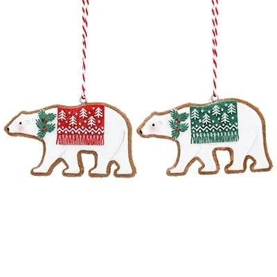 Image of Gisela Graham Resin Gingerbread Polar Bear Christmas Decorations set of two