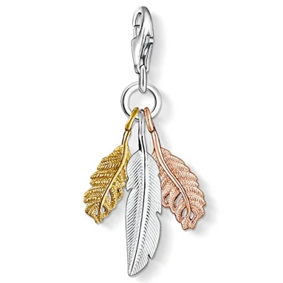 Image of Thomas Sabo Women Charm Pendant Feathers Yellow Gold Rose Club 925 Sterling Silver 1010 431 12