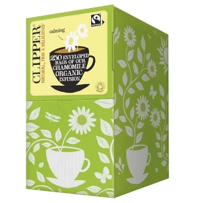 Image of Clipper Organic Chamomile Tea Bags 250 Individually Wrapped Infusion Teabag Sachets Bulk Buy for Home &amp; Catering Caffeine Free Fairtrade Herbal Natural, Unbleached Biodegradable