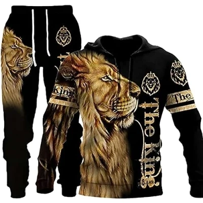 Image of Unisex 3D Wolf Print Hoodie Men Jogging Suit Sweatshirts Hoody + Pants Sets S 6XL (Hoodie12,L)