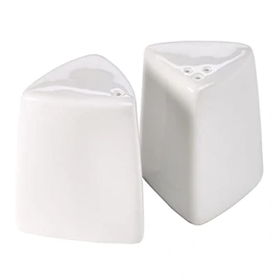 Image of Genware Royal Triangular Salt Pots Single Porcelain White Shakers Commercial Quality Tableware for Domestic and Catering Use