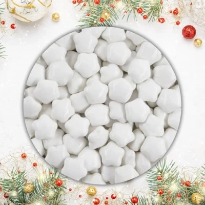 Image of EinsSein 0,5kg chocolate Stars sweets white glossy dragees favours for christmas baptism christening baby shower wedding alternative sugared almonds and hearts perfect
