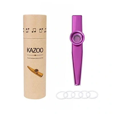 Image of Alnicov Metal Kazoo,Aluminum Alloy Kazoo with 5 Flute Diaphragms and a Beautiful Box for Musical Instrument Ukulele Guitar Partners(Purple)