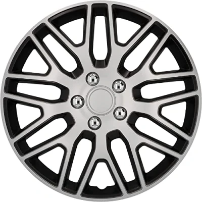 Image of cartrend Branch 15 Inch Special ABS Quality Impact Resistant Dual Layer Metallic Painted Over Paintable Steel Wheel Trims (Set of 4), black/silver