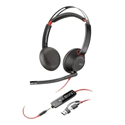 Image of Poly Blackwire 5220 Wired Headset Flexible Noise Canceling Boom Mic Ergonomic Design Connect to PC/Mac, Mobile via USB C, A, or 3.5 mm Works w/Teams, Zoom