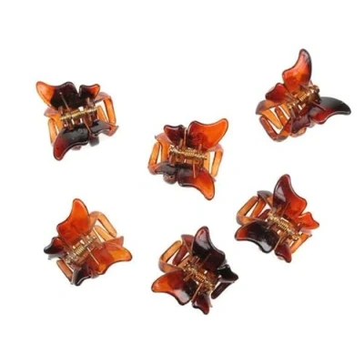 Image of Set Of 6 Tort Brown Butterfly Small Mini Hair Claw Clips Clamps Grips 2cm for Women Girls by Glitz4Girlz