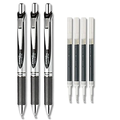 Image of Pentel EnerGel Deluxe RTX Liquid Gel Ink Pen Set Kit, with 4 Refills (Black 0.7mm) by