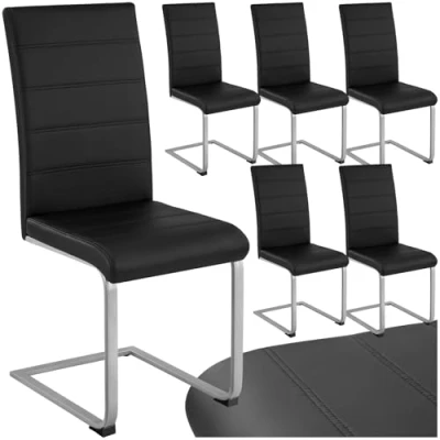 Image of TecTake® Set of 6 Dining Chairs with Durable Faux Leather Covers &amp; Comfortable Padding, Chair Ergonomic Backrests Easy Setup, Ideal Kitchen, Living Room Black