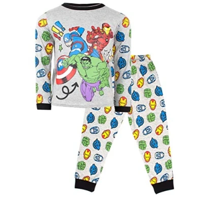 Image of Marvel Official Avengers Pyjamas Set I Ages 4 5 Long Sleeve Superman PJs 100% Cotton Dress Up Costume Merchandise Gift for Boys and Girls Grey Black