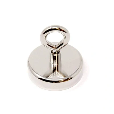 Image of Neodymium Machine Lathed Clamping Magnet with M8 Eyebolt for Holding, Hanging and Displaying Items 60mm dia 127.9kg Pull Pack of 1