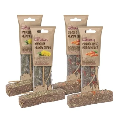 Image of Rosewood Naturals Meadow Sticks, Small Animal Treats, Dandelion and Carrot &amp; Fennel for Rabbits, Guinea Pigs, Chinchillas Degus, Rich in Hay Herbs 140g, 2pc (Case Pack of 4)