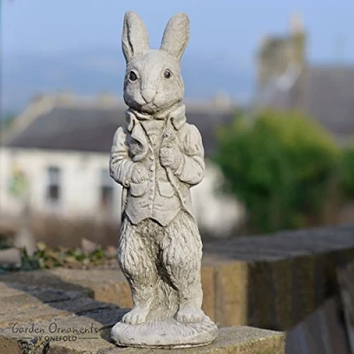 Image of ONEFOLD Peter Rabbit Statue, Stone Ornament for Garden, Outdoor Garden Sculpture, Durable and Weatherproof