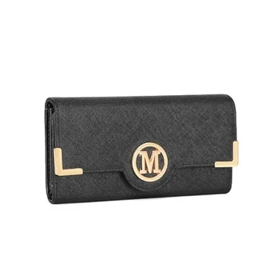 Image of Miss Lulu Women&#039;s Purse Long Wallet Ladies PU Leather Elegant with Multiple Card Slots, Solid Colour Simple Metal Logo (Deep Grey)