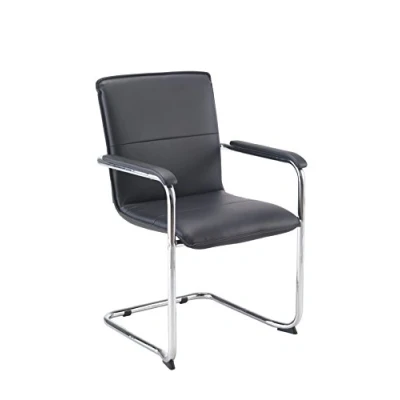 Image of Office Hippo Cantilever Visitor Chair With Arms, For Meeting Rooms, Boardrooms or the Home Offfice , Chrome Frame, PU Leather, Black, Pack of 2