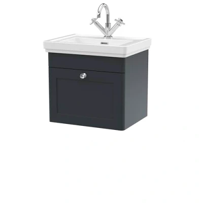 Image of Balterley Traditional Wall Hung 1 Drawer Vanity Unit with Tap Hole Fireclay Basin, 500mm Soft Black