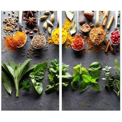 Image of MTS Glass Chopping Boards and Worktop Savers for Kitchen with Spoons Herbs Design, Non Slip Feet, Set of 2 Hob Cover, Cutting Board Protector (Spoons &amp; Herbs)