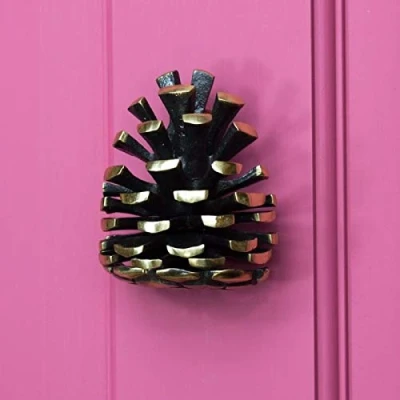 Image of Solid Polished Brass Pine Cone Door Knocker Front Furniture Supplied with Fixings