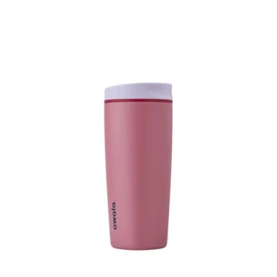 Image of Owala SmoothSip Slider Insulated Stainless Steel Coffee Tumbler, Reusable Iced Cup, Hot Travel Mug, BPA Free 20 oz, Purple/Pink (Crochet Queen)