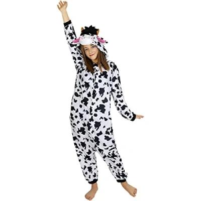 Image of Funidelia Onesie Cow Costume for men and women Animals, Farm Costumes adults, accessory fancy dress &amp; props Halloween, carnival parties Size S M White