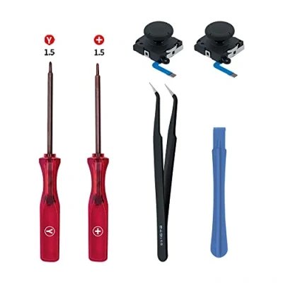 Image of Switch Analog 3D Joystick Replacement &amp; Repair Tool Kit for Switch/Switch OLED/Joy Con/Switch Lite Controller, Mcbazel 2PCS Joysticks Tri Wing Cross Screwdriver Tools