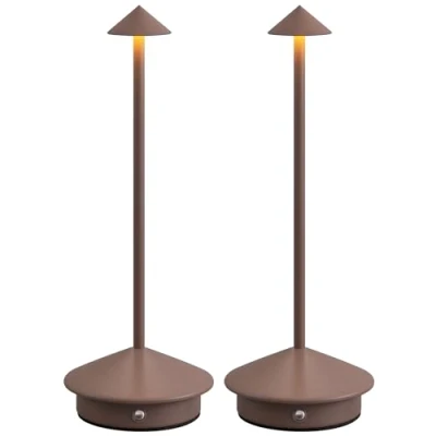 Image of NEWSEE 2 Pack Mini Cordless Table Lamp, Portable LED Desk 4000mAh Rechargeable Battery Powered Lighting, Stepless Dimming for Bedroom, Dining Room, Coffee Shop, Camping(Brown 2)