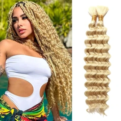 Image of Boho Braids Human Hair Extensions 100g 2 Bundles No Weft Braiding For Knotless Wet and Wavy Deep Wave Bulk Women (613#, 16 Inch(50g/Bundle x2))